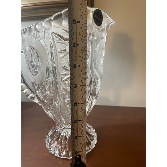 Vintage Cut Crystal Glass Etched Floral 9" Footed Pitcher with Original Sticker - Picture 8 of 10